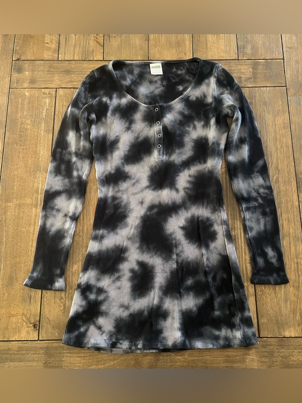 PINK Victoria's Secret Black & Gray Tie-Dye Ribbed Long Sleeve Dress size XS